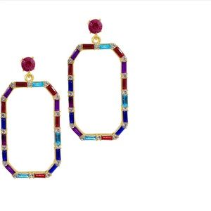 Adornia NWT 14K Yellow gold Plated multicolor Crystal baguette Drop earrings